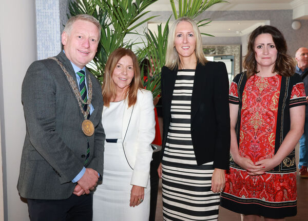  Mayor of Waterford City &amp; County Cllr Jason Murphy, Noreen Reilly, Principal WCFE, Dr. Karina Daly, Ce of Waterford Wexford ETB and Dr. Lindsey Malone, Director of Further Education &amp; training, at the Tower Hotel for the Waterford College of Further Education, Graduation &amp; Awards Ceremony. Photo: Joe Evans