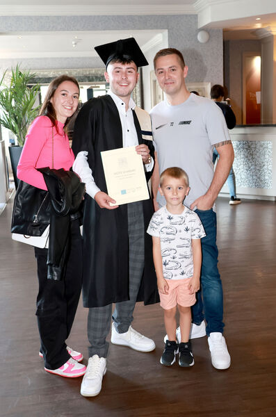  Callum Millea Roche, Animal Care, also in photo, Katelyn Maher, Adam and Paul Millea, at the Tower Hotel for the Waterford College of Further Education, Graduation &amp; Awards Ceremony. Photo: Joe Evans