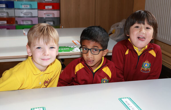  Dagda, Kristo and Roy, who started school at St. Declans. Photo: Joe Evans