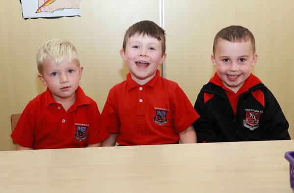Evan, Teddy and Ted, who started school at Waterpark. Photo: Joe Evans