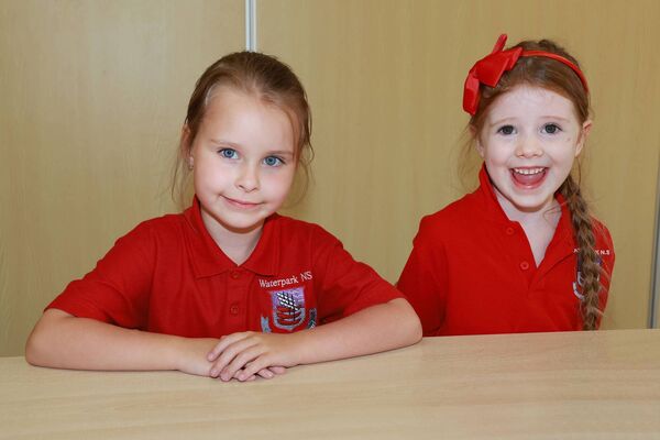 Maya and Evie, who started school at Waterpark. Photo: Joe Evans