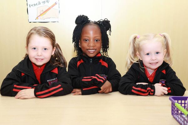 Áine, Tiara and Fiadh, who started school at Waterpark. Photo: Joe Evans