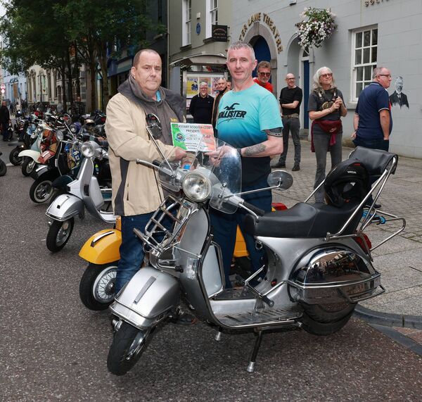 Damien Nolan presented the Best Mod Scooter award to Jason Kennedy, at the Phoenix Yard Market/Kickstart Scooter Club, Custom and Classic Scooter Show. Photo: Joe Evans