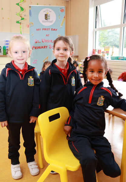  Mollie Mae, Hope and Aseel, who started school at St. Ursula's. Photo: Joe Evans