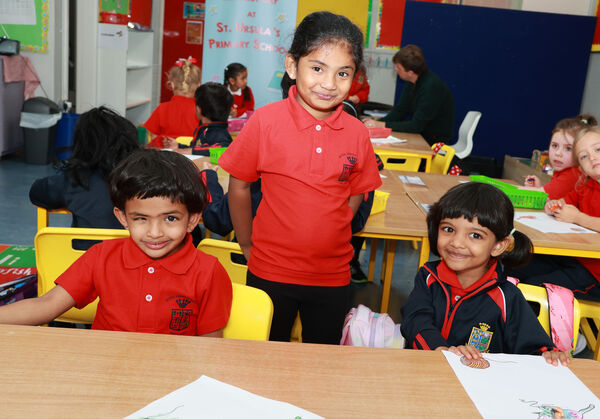  Emilia, Hanna and Nysha, who started school at St. Ursula's. Photo: Joe Evans