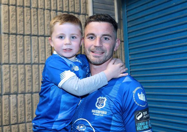 Waterford FC striker Padraig Amond and his son Eóghan, who was one of the two mascots for last Friday's game against Dundalk.