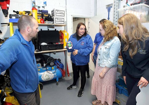 Declan Barry and Allie Crowe from Waterford Marine Search &amp; Rescue, Catherine O’Grady, Chairperson of St. Dominic Credit Union, and Jan O’Dwyer, Marketing Manager at St. Dominic Credit Union.