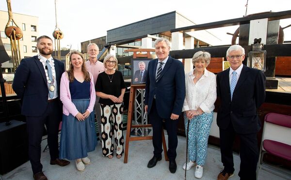 Dan Mulhall is inducted into the Irish America Hall of Fame. Pictured, from left, Deputy Mayor of Waterford, Cllr Adam Wyse, Mary Frances Ryan, Editor, Waterford News &amp; Star, Eamonn McEneaney, former Director of Waterford Treasures Museums, and his wife Ann, Dan Mulhall, Ann Cusack, Granville Hotel, and Walter O'Leary, proposer of the honour.