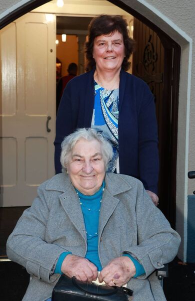 Myra Stone and Bernie Doyle, at the Bicentenary Mass of Our Lady's Church Carbally. Photo: Joe Evans