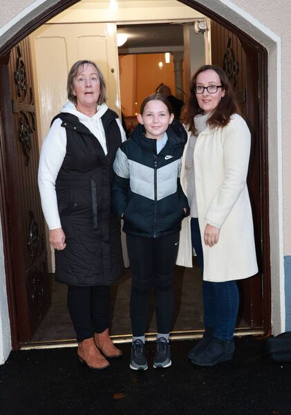 Mary Caulfield, Ellie Lyons and Sandra Lyons, at the Bicentenary Mass of Our Lady's Church Carbally. Photo: Joe Evans