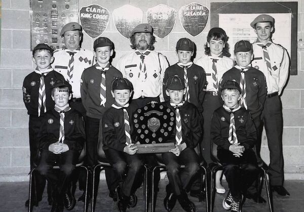 St. Paul's 20th who won the Regional Badge Work competition held in Portlaw back in 1989, front, John Galvin, Ian O'Keeffe, Darren Brett, Eugene Tierney, Middle Row, Kevin Fahy, Nathan Hennessy, Derek Ryan, Keith Walsh, Back, leaders, Dick Tubbritt, John Collins, Caroline White and Eoin Hughes.