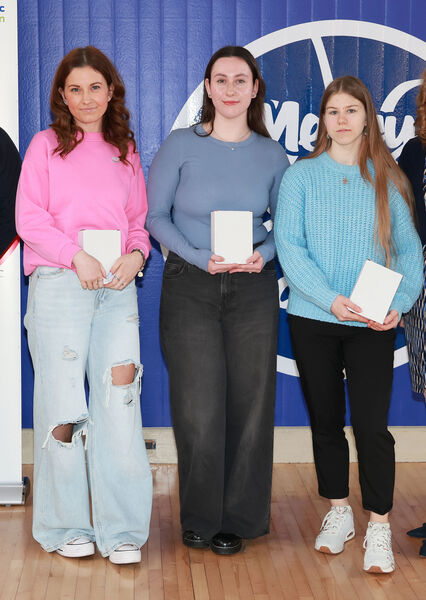  Blaithin Nolan, Holly Butler and Alina Kravchenko, Sixth Year winners at Our Lady of Mercy Secondary School annual awards day.