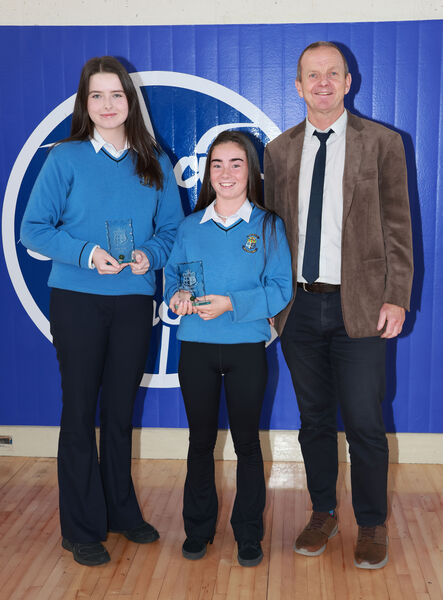  John Brennan, Deputy Principal, with Molly Moran, Principal's Community Award, and Ava Hannigan, CEIST Spirit Award, at Our Lady of Mercy Secondary School annual awards day.