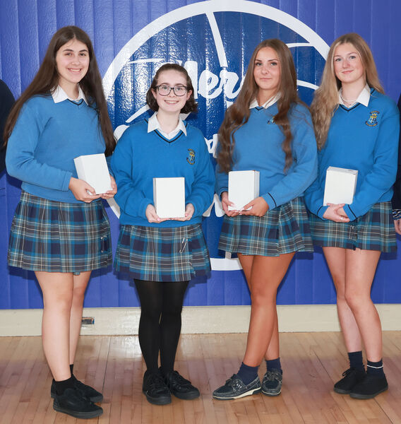  Mia Kelly, Hannah O'Sullivan, Natalie Popova and Phoebe Walsh, Fifth Year winners at Our Lady of Mercy Secondary School annual awards day.