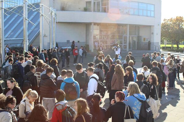 SETU students walked out of lectures as part of a nationwide student protest. Photo: Hugh Dooley