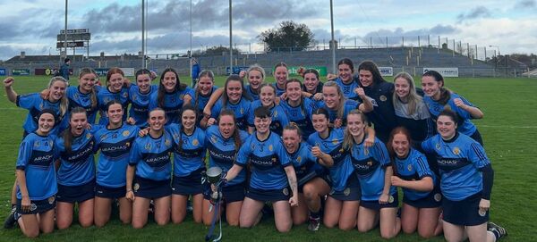 Gailltir celebrate victory over De La Salle in the County Senior Camogie Championship final at Walsh Park. Photo: Noel Browne.