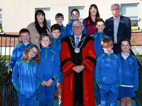  Metropolitan Mayor of Waterford Cllr Joe Kelly, visited Gaelscoil Phortlairge on his annual school visits and is pictured here with members of the Student Council. Photo: Joe Evans