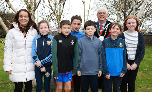  Metropolitan Mayor of Waterford Cllr Joe Kelly, visited Réalt na Mara NS Dunmore East on his annual school visit and is pictured here with Principal Ciara McSweeney and members of the student council. Photo: Joe Evans