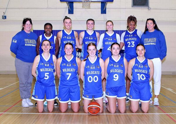 SETU Waterford Wildcats with Coach Jillian Hayes and Assistant Coach Trish Nolan before their Women's Super League win over Liffey Celtics at the Mercy Sports Hall. Photos: Noel Browne.