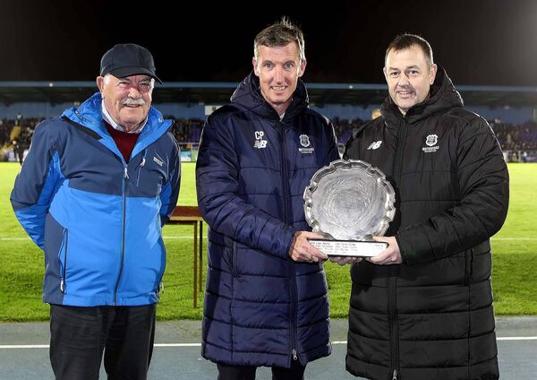 Waterford FC's Head of Community, Colin Power was named the Paddy Winters Clubman of the Year Award winner and he was presented with the award at half time by Pauly Winters, also included was Richard Fitzgerald.