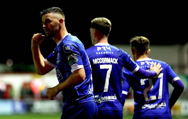 Waterford’s Padraig Amond celebrates scoring against Shelbourne. Photo: INPHO