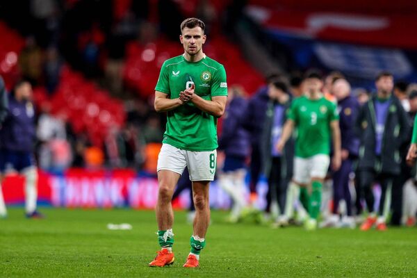 Waterford and Ireland's Jayson Molumby dejected after defeat to England at Wembley Stadium. Photo: INPHO/Ryan Byrne Waterford and Ireland's Jayson Molumby dejected after defeat to England at Wembley Stadium. Photo: INPHO/Ryan Byrne