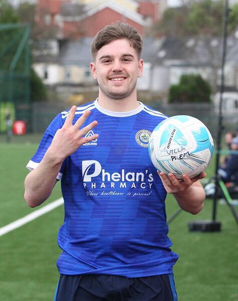 Waterford striker Alex Phelan pictured after scoring four times against the Cork Business League in the Oscar Traynor Trophy.
