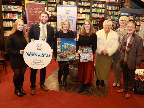 Megan Taheny, Deputy Mayor Cllr Adam Wyse, artist Lisa Keane, Catherine Moore and Mary Frances Ryan, Waterford News & Star, Katie and Martin Cullen, at The Book Centre for the launch of the Festive Star. Photo: Joe Evans Megan Taheny, Deputy Mayor Cllr Adam Wyse, artist Lisa Keane, Catherine Moore and Mary Frances Ryan, Waterford News & Star, Katie and Martin Cullen, at The Book Centre for the launch of the Festive Star. Photo: Joe Evans