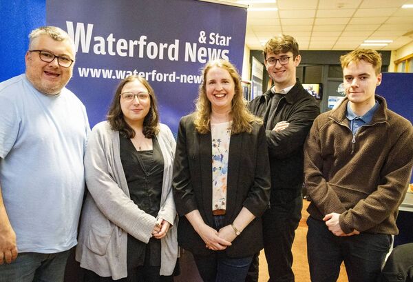 The Waterford News & Star team at the Waterford Count Centre at SETU for General Election 2024, from left, Adrian Flanagan, Shannon Sweeney, Mary Frances Ryan, Hugh Dooley, Darragh Murphy, and behind the lens, photographer Joe Evans The Waterford News & Star team at the Waterford Count Centre at SETU for General Election 2024, from left, Adrian Flanagan, Shannon Sweeney, Mary Frances Ryan, Hugh Dooley, Darragh Murphy, and behind the lens, photographer Joe Evans