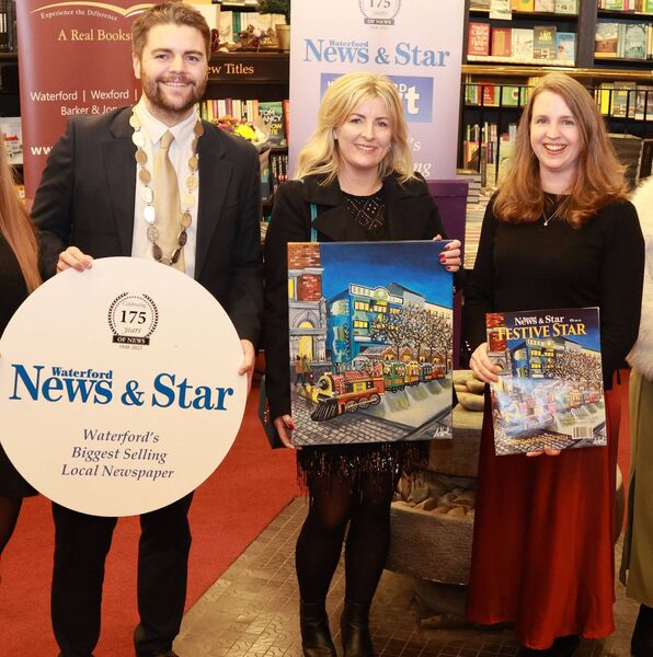 Deputy Mayor of Waterford Cllr Adam Wyse, artist Lisa Keane, and Waterford News &amp; Star Editor Mary Frances Ryan. Photo: Joe Evans