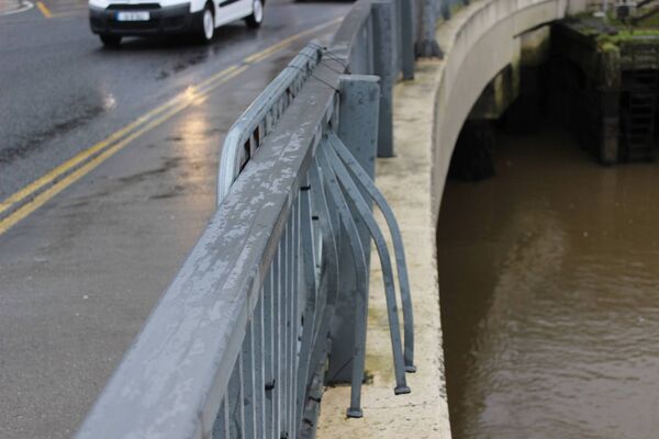 Damage to Rice Bridge on the Ferrybank side of the Suir. Photo: Hugh Dooley.