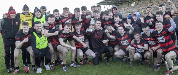Ballygunner Players and Mentors celebrate their victory over Abbeyside in the Co.U20A Hurling Final in Fraher Field. Photo Sean Byrne