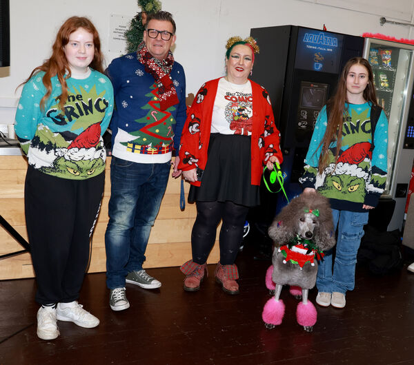  Tori, Brian, Grainne, Cadhla and Miko, at the WCFE Christmas Fair 2024 beneficiariesare The Women's Centre and Helping Hands, with over €1, 200 raised at the event in WCFE. Photo: Joe Evans
