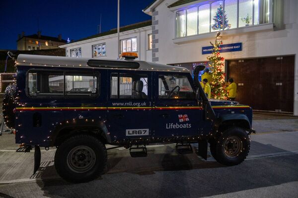 The Dunmore East RNLI Landrover decked out in festive lights for the season that's in it. Pic: Dunmore East RNLI