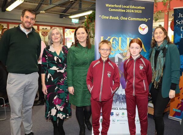 Autor, Dolores Lyons with staff and pupils from Portlaw, at the launch of the HSCL Local Education Committee's "One Book One Community” The book chosen is called “Kelda” written by local Author, Dolores Lyons. Photo: Joe Evans