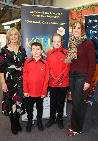 Autor Dolores Lyons with Leo, Katie and Kelly from St. Saviour's, at the launch of the HSCL Local Education Committee's "One Book One Community” The book chosen is called “Kelda” written by local Author, Dolores Lyons. Photo: Joe Evans