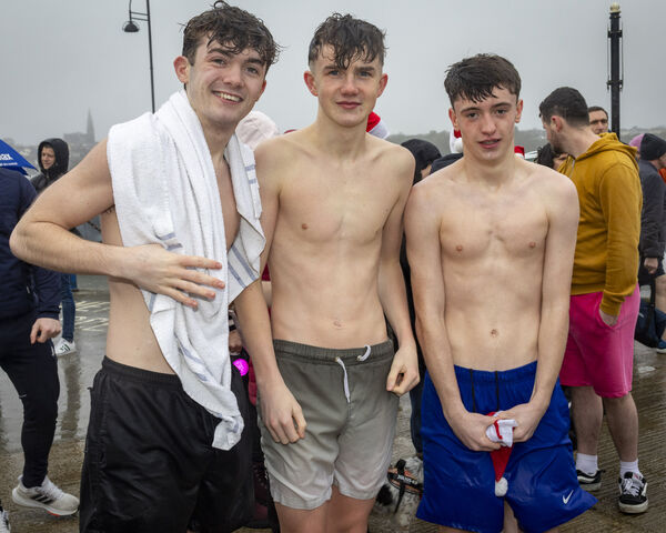 Roty, Alan and Adam, at the Christmas Day Swim at Tramore. Photo: Joe Evans Roty, Alan and Adam, at the Christmas Day Swim at Tramore. Photo: Joe Evans