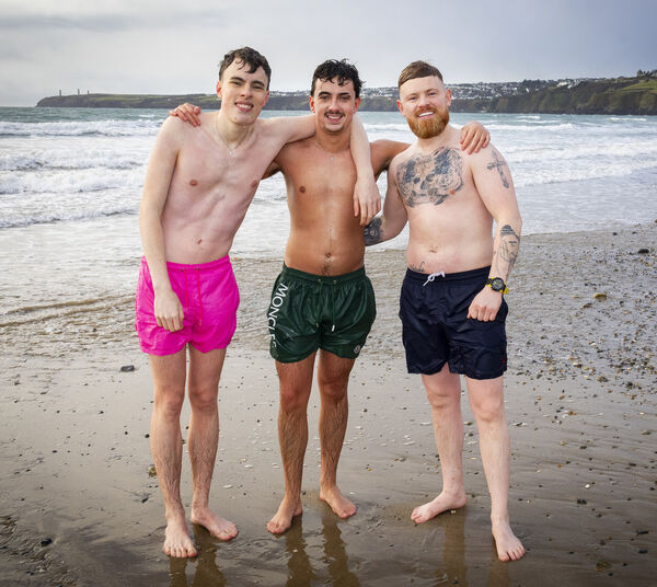 Jack, Nathan and Keith, at the Christmas Day Swim at Tramore. Photo: Joe Evans Jack, Nathan and Keith, at the Christmas Day Swim at Tramore. Photo: Joe Evans
