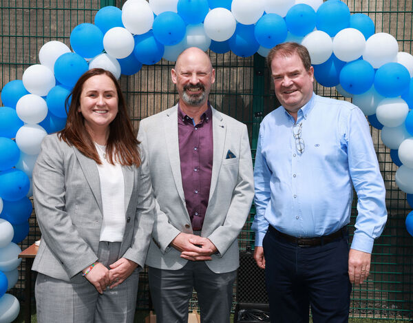  Catherine Byrne, incoming principal, Michael Walsh retireing principal and Edward Kennedy, Secondary Principal, pictured at Mount Sion Primary School for a surprise celebration to mark the retirement of Principal Michael Walsh.. Photo: Joe Evans