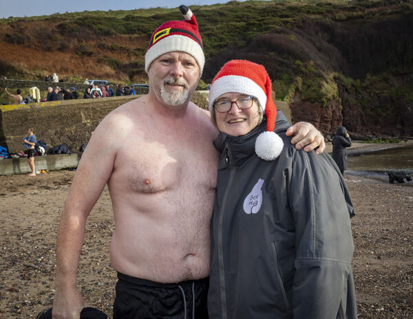  John and Julie Mernin, at the Ballymacaw Cove, St. Stephens's Day swim in aid of Waterford Helpimg the Homeless. Photo: Joe Evans
