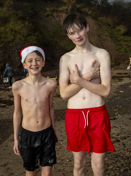  Dylan and Oran, at the Ballymacaw Cove, St. Stephens's Day swim in aid of Waterford Helpimg the Homeless. Photo: Joe Evans