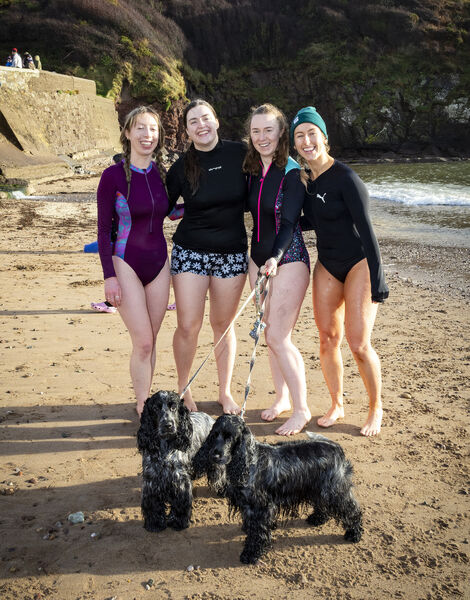  Caoimhe, Niamh, Saoirseand niamh with Nellie and Poppie, at the Ballymacaw Cove, St. Stephens's Day swim in aid of Waterford Helpimg the Homeless. Photo: Joe Evans