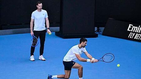 Novak Djokovic and coach Andy Murray train in public for first time in Melbourne