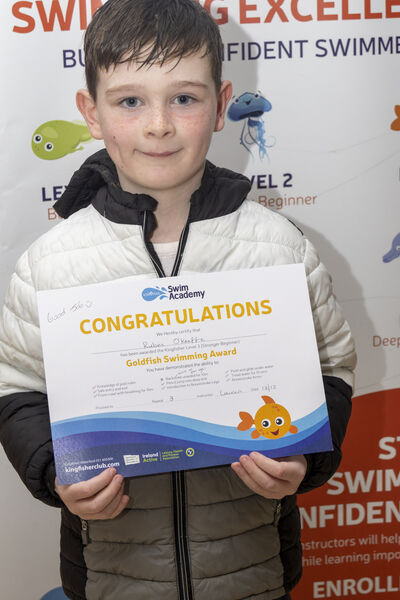  Reuben, who received his Level 3 swimming certificate at Kingfisher.