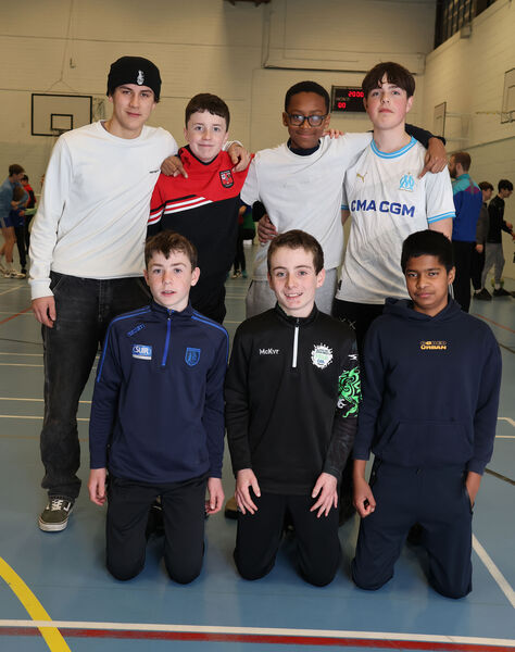  Team 3, Darragh Scallard, Matthew Halpin, Bright Oigi, Rory Power and Tadhg Curran with their TY coaches.