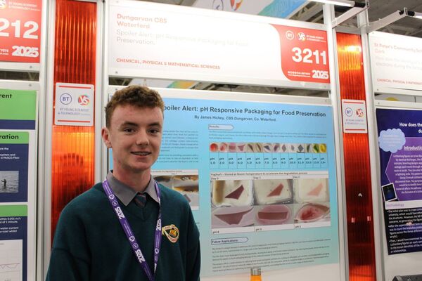 Dungarvan CBS Student James Hickey at the BT Young Scientist Exhibition in the RDS in Dublin. Photo by Hugh Dooley. Dungarvan CBS Student James Hickey at the BT Young Scientist Exhibition in the RDS in Dublin. Photo by Hugh Dooley.