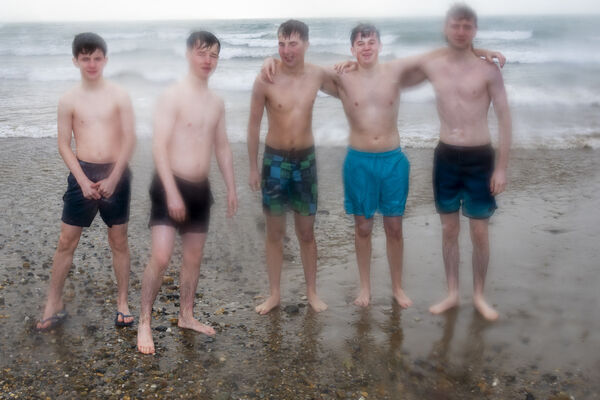  T-Bay Surfers at the Christmas Day Swim at Tramore. 