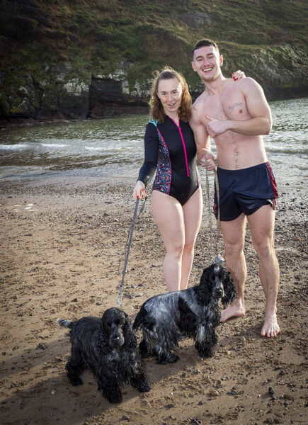 Saoirse and Mikey Cummins with Nellie and Poppie at the Ballymacaw St. Stephen's Day swim in aid of Waterford Helping the Homeless.