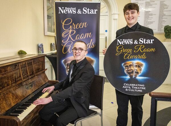 Pictured at the Theatre Royal for the launch of the Waterford News &amp; Star Green Room Awards 2025, are Jack Cunningham Productions' dancers, Fred and Sam. Photo: Joe Evans
