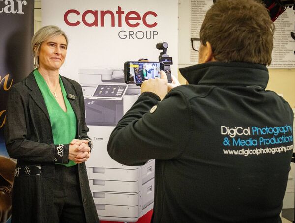 Eadaoin Carrick, Cantec Group, co-lead sponsor of the Waterford News &amp; Star Green Room Awards, and Colin Shanahan of Digicol Photography. Photo: Joe Evans